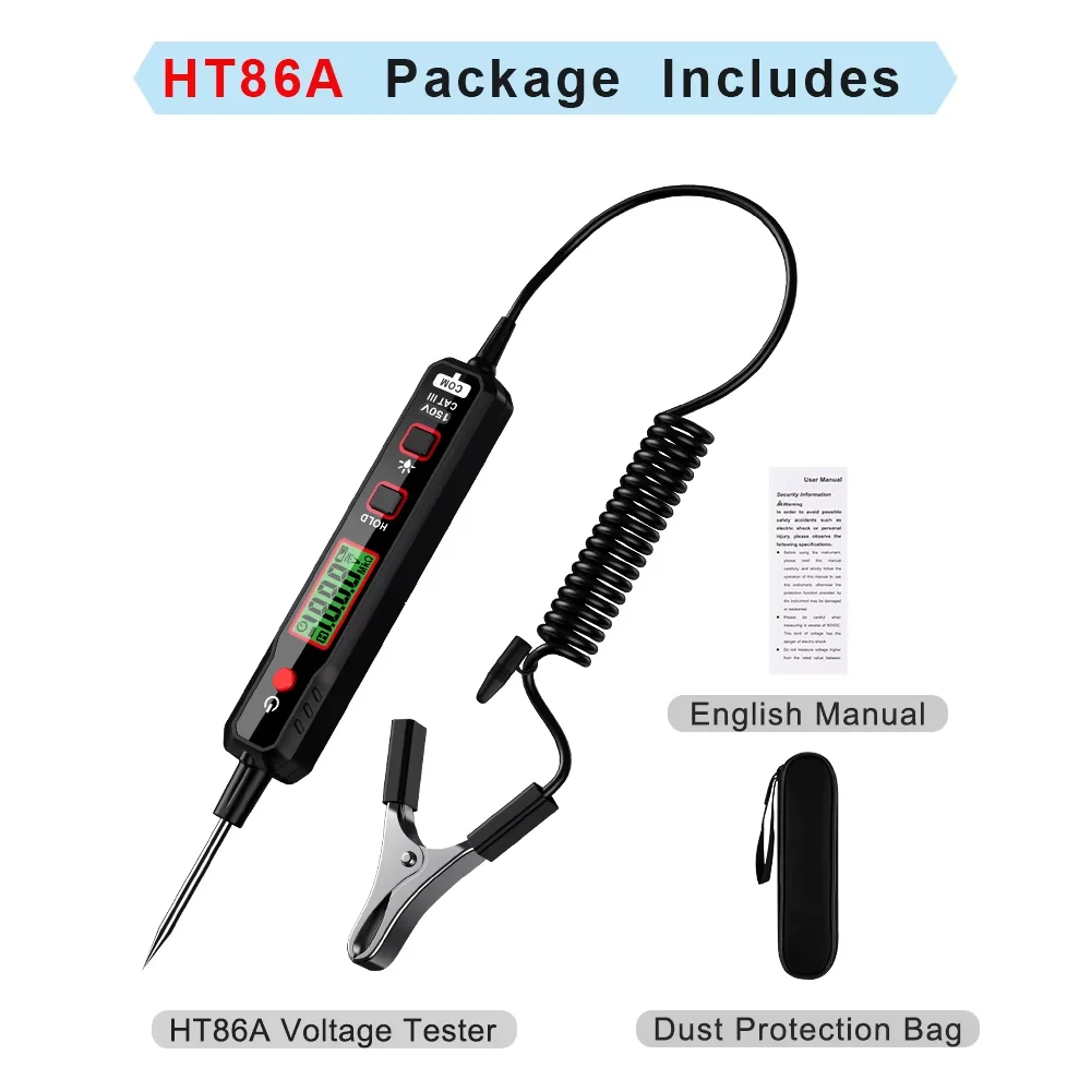 HT86A Car Voltage Detector Pen Automobile Fault Maintenance Circuit Tester Digital Backlight Car Fuse Diagnostic Probe Testing
