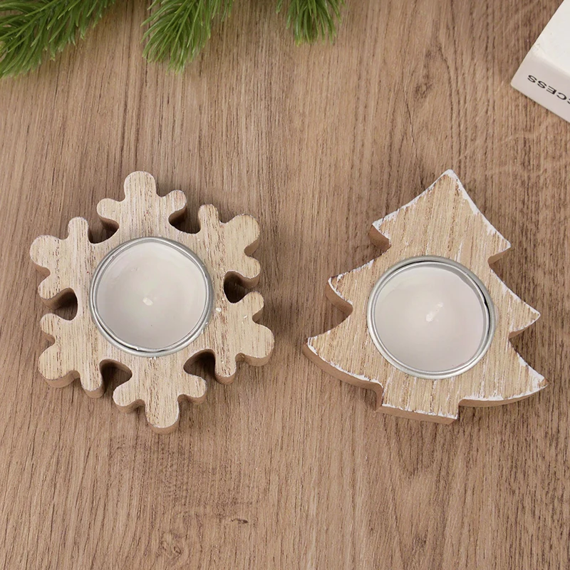 Christmas Wooden Candle Holder Snowflake Xmas Tree Candlestick 2025 Christmas Home Table Decorations Ornament New Year Gift
