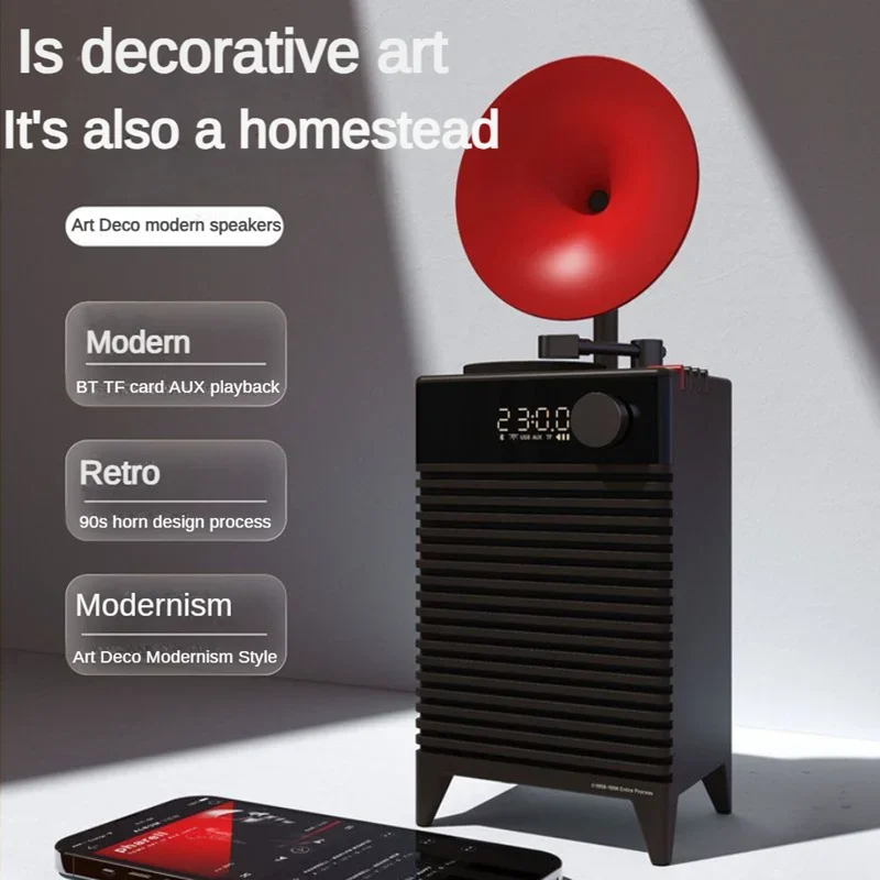High-quality Modern Bluetooth 5.3 Speaker Home LED Clock Subwoofer Retro Vinyl Record Ornament Music Box Creative Christmas Gift
