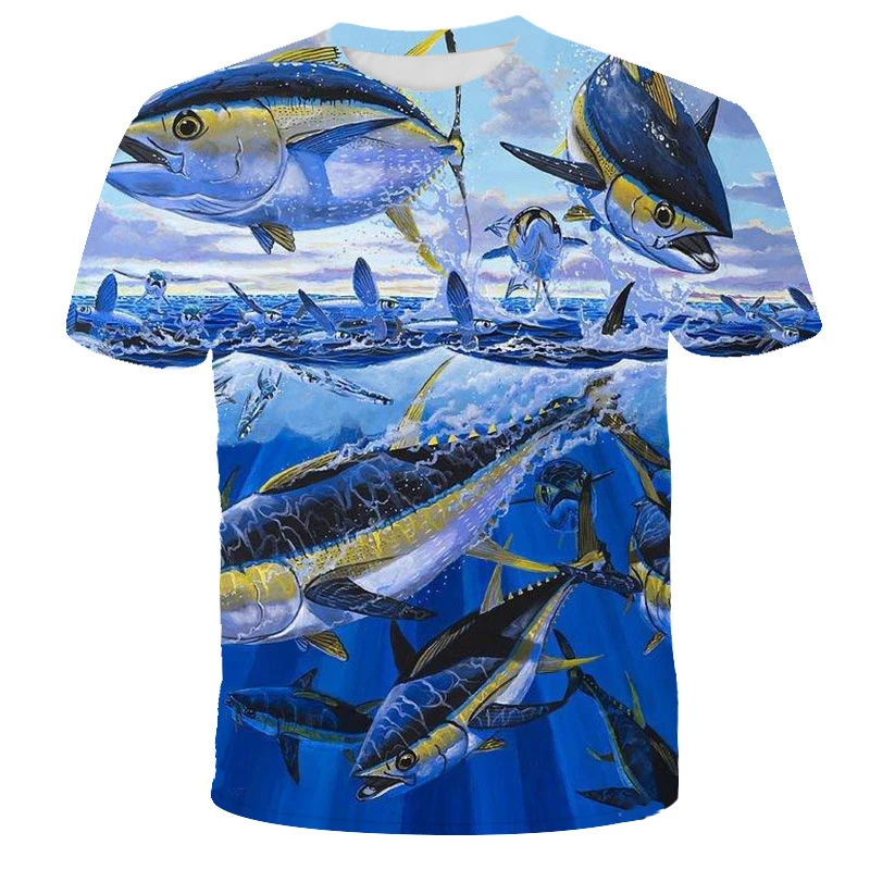 Marine Fish Print Short Sleeve T Shirt