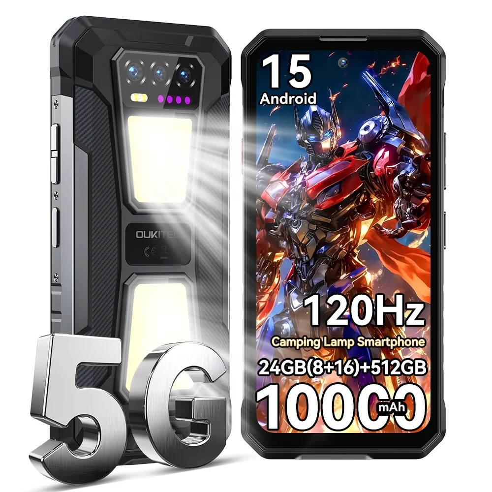Smartphone Rugged OUKITEL WP58 Pro – 24GB+512GB, 5G, Batteria 10000mAh, Doppia Luce Da Campeggio 1000LM, 64MP