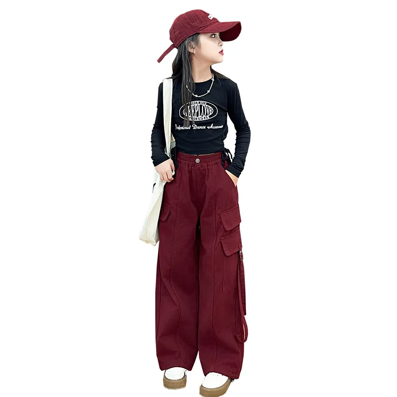 Girls Cargo Pants for Autumn Casual Loose Teenage Children