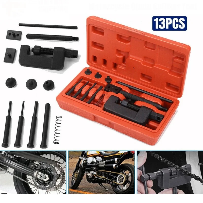 Chain Repair Tool Set 13PCS Motorcycle Chain Splitter Breaker Motorbike Mountainb Riveting Tool Heavy Duty Link O Ring Bicycle