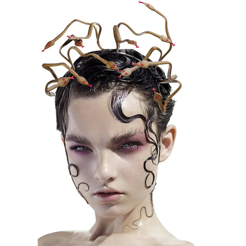 Diadema De Serpiente Medusa – Tocado De Diosa Griega Para Halloween, Cosplay Y Fiestas, Dorada O Negra, 27x20.5 Cm