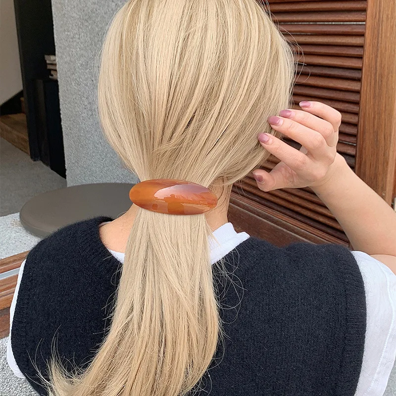 여성용 우아한 아세테이트 헤어 클립 프렌치 클립 대형 타원형 기하학적 헤어핀 헤드웨어 광택 있는 타원형 헤어 액세서리