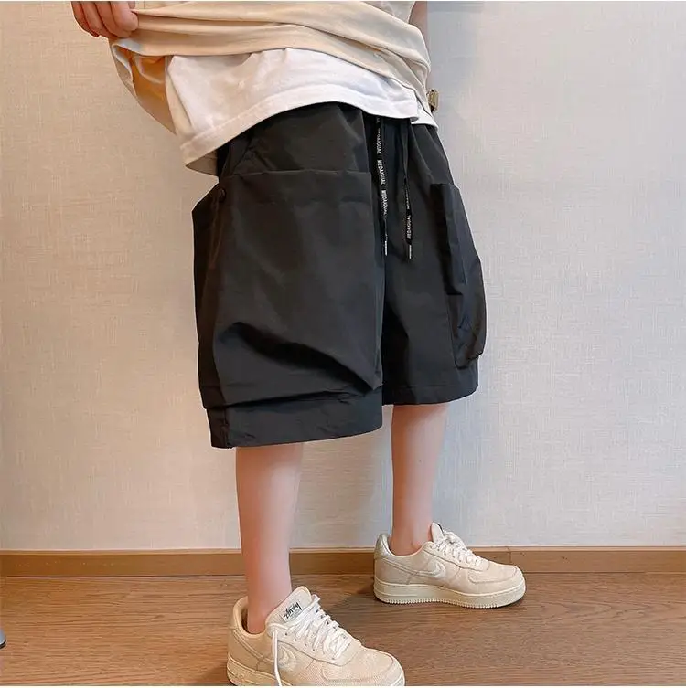 Men Trendy Casual Streetwear Hip Hop Big Pocket Design Cargo Short Pants Y2K 2024 Summer Youth Solid Oversize Baggy Beach Shorts