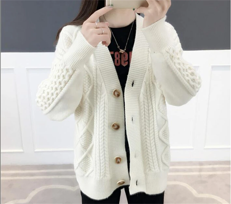 Winter Fall Mid Length Sweater Cardigan Loose Casual Soft Knitwears Coats Solid Color Woman Malhas Outwears New Long Sleeve Tops