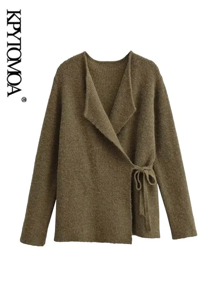

KPYTOMOA-Women's Wrap Knit Cardigan Sweater With Ties, V Neck, Long Sleeve, Female Outerwear, Chic Tops, Fashion