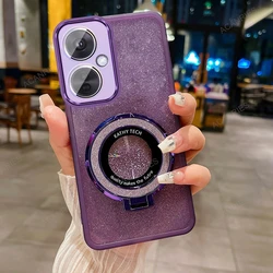 Candy Color Clear Silicone Soft Case with Glitter and Magnetic Bracket Cover for OnePlus Nord N30 5G (SF QFCX Purple)