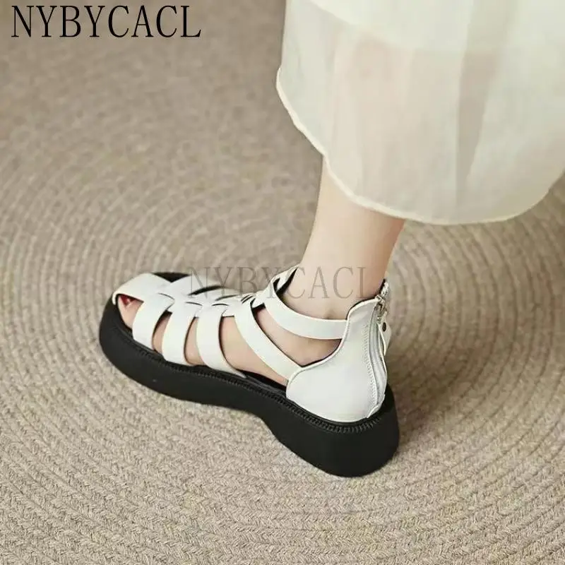 Fashion Womens Shoes 2022 Clogs With Heel Cross-Shoes Sandals Straps Muffins shoe Breathable All-Match Suit Female Beige New