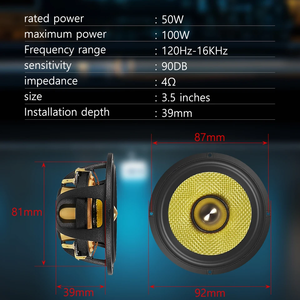 3.5インチ弾丸ガイド付きミッドレンジスピーカー、カーセンター