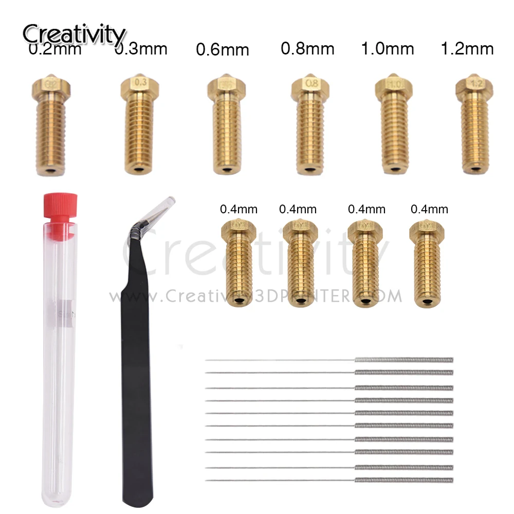 3D Printer Brass Volcano Nozzle Extruder Cleaning Needle Set tweezers Nozzle 0.2-1.2mm For 1.75mm Filament For 3D Printer Pa