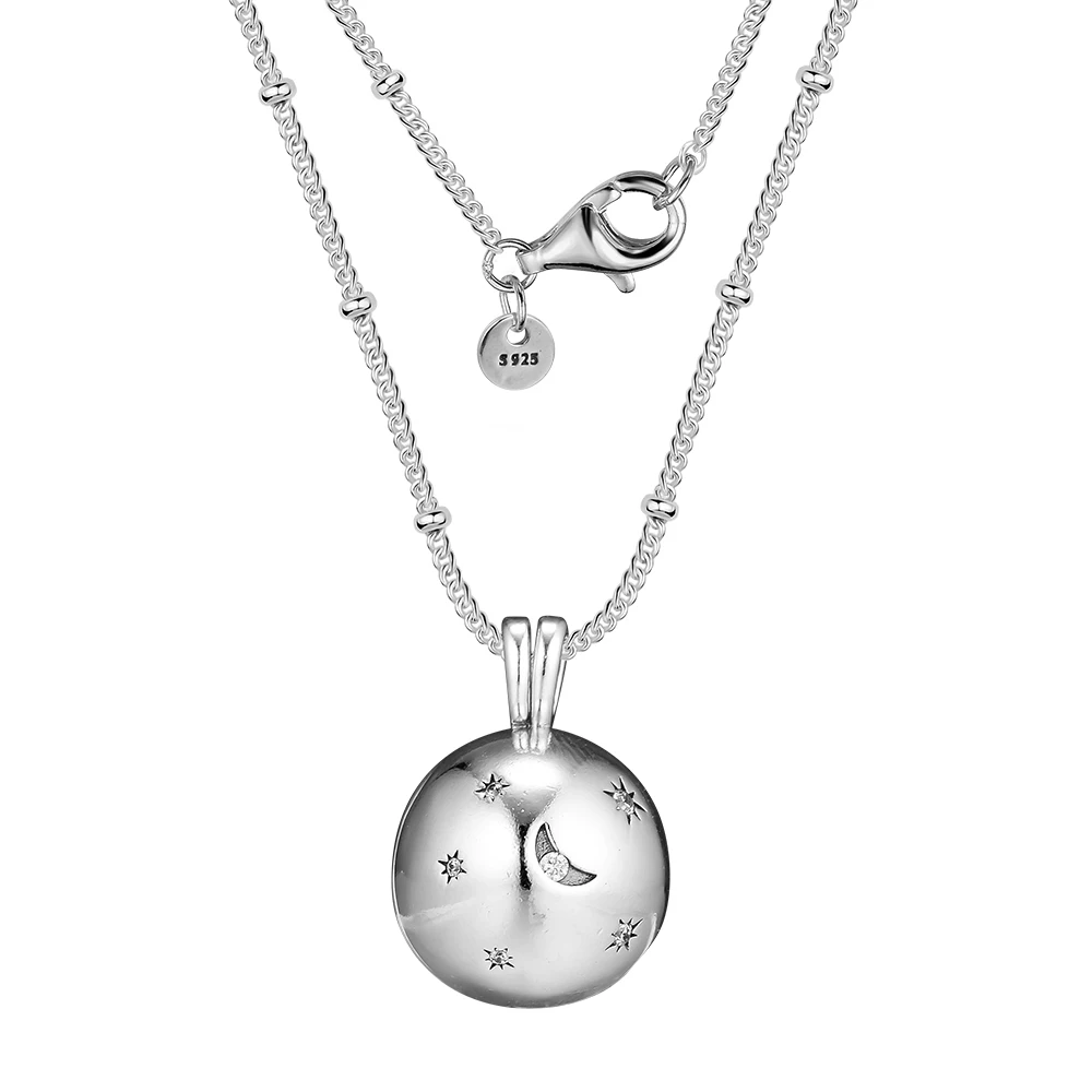

Silver 925 Real 100% Moon and Stars Necklace Clear CZ For Women Silver 925 Jewelry Choker Men's Chain Pearl Necklace