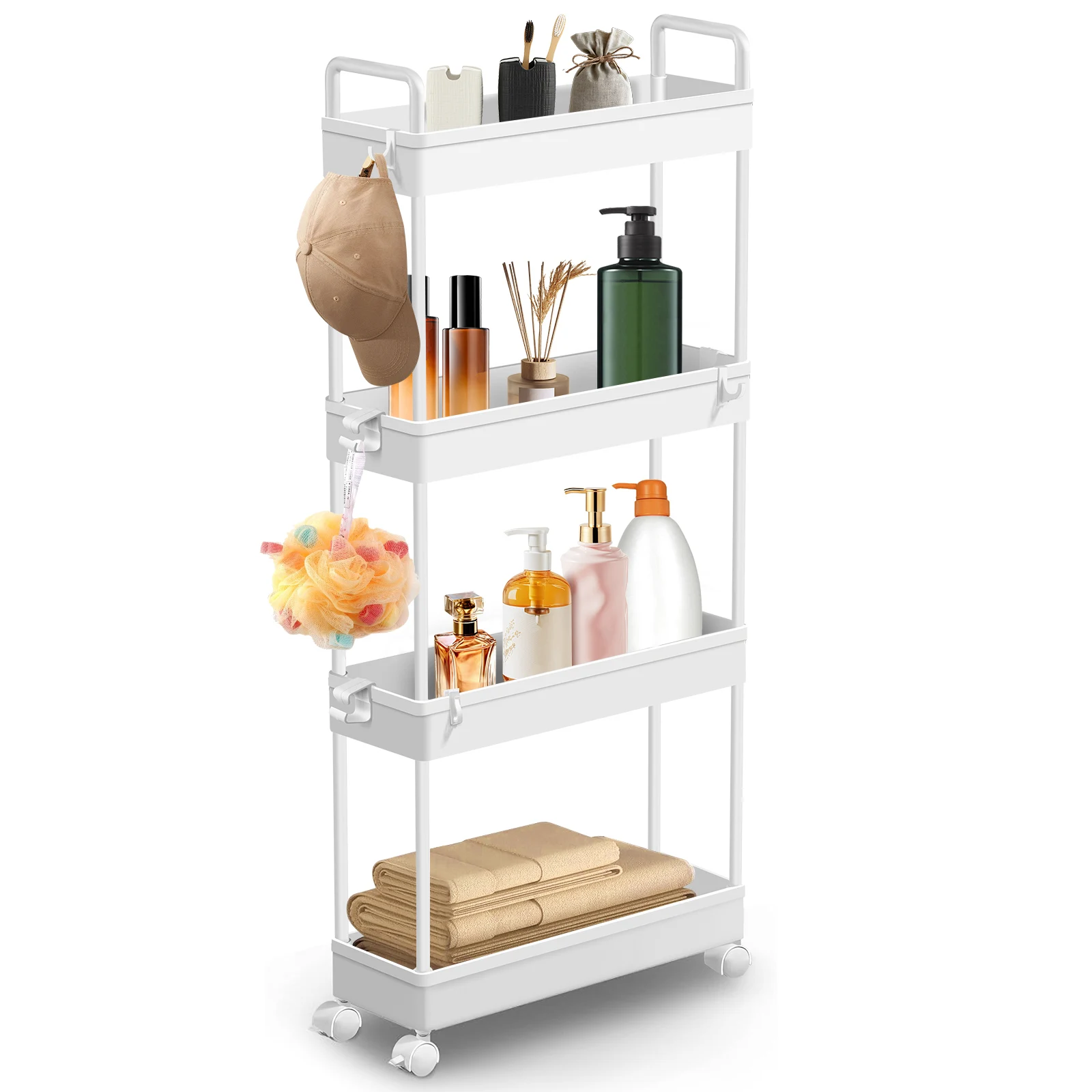 DayPlus 4-Tier Storage Rack Trolley Cart Slide-out Rolling Utility Cart Mobile Shelving Organizer for Kitchen, Bathroom, Bedroom: 3 - 5 Days Free Delivery Only UK