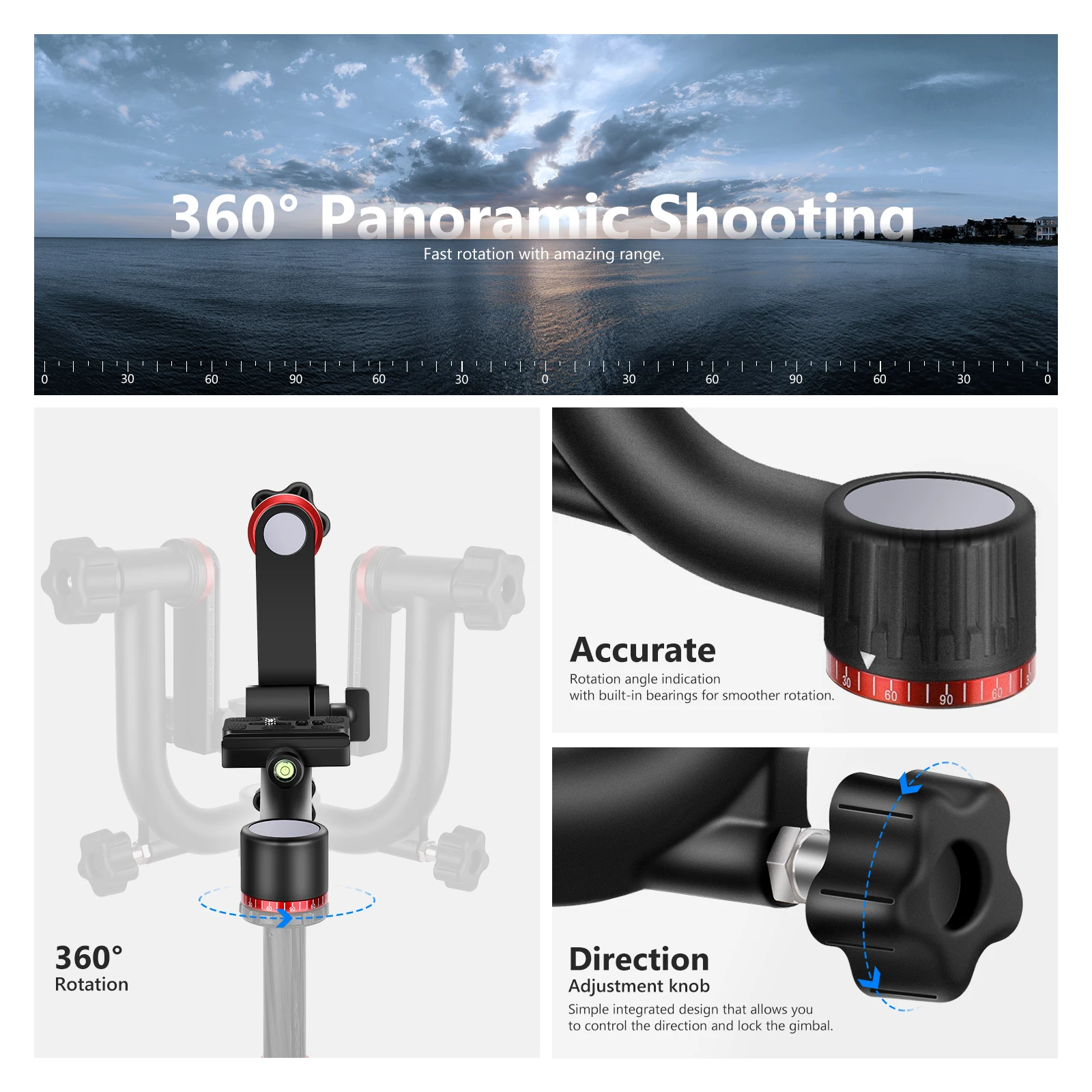 Neewer GM101 Professional Heavy Duty Aluminum Alloy Gimbal Tripod Head with Quick Release Plate 360 Degree Panoramic Shooting