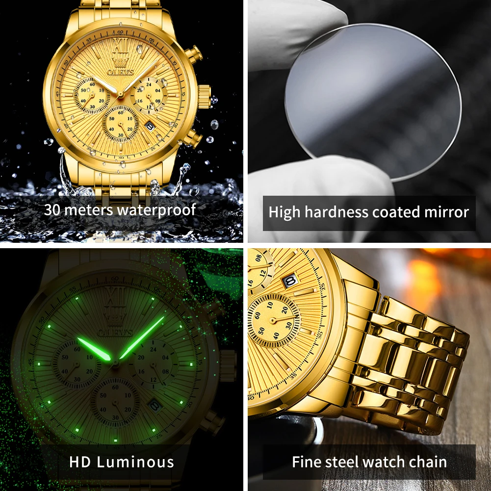 OLEVS Luxury Brand Men's Watches Waterproof Calendar Quartz Watch Luminous Original Certification Male Wristwatch Chronograph