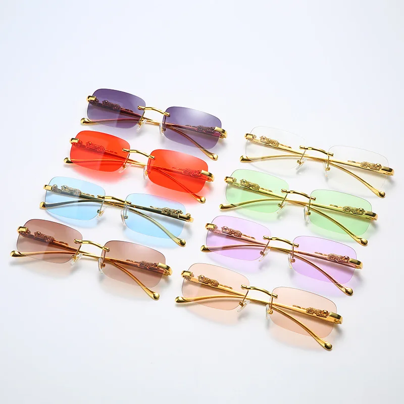 

Women Men Frameless Fashion Tinted Sunglasses Shades for New Rimless Rectangle Glasses Vintage Metal Polarized Sun Eyewear