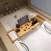 Bamboo Bath Tray Bathtub Caddy,Luxury Expandable Tub Holder Rack with Wine Glass Holder,Shower Reading Pad Holder W/Phone Slot 1