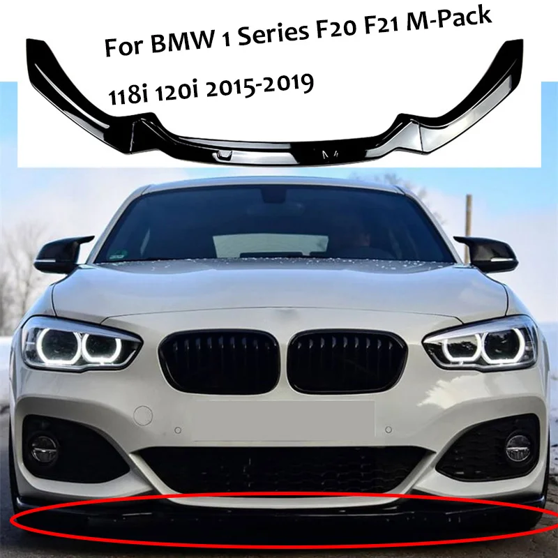 Nero Lucido 2015-2019 Per Bmw Serie 1 F20 F21 M-Pack 118I 120I Paraurti Anteriore Spoiler Lip Wing Kit Splitter Trim Guard Protector