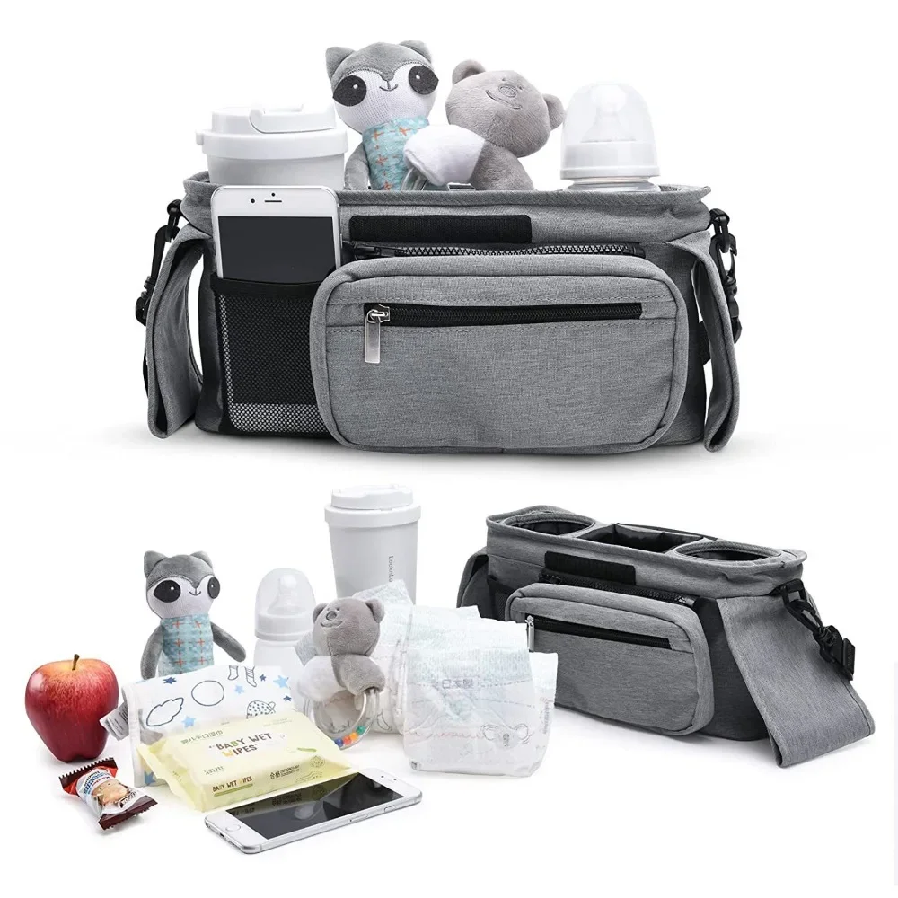 Waterproof Stroller Storage Bag with Cup Holder and Insulated Compartment