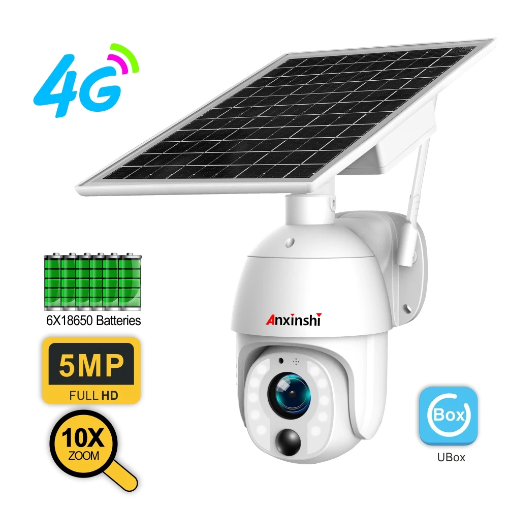 

4G/WIFI Solar Camera with Battery PTZ Waterproof Metal Housing 10x Optical Zoom 5MP Security Protection Outdoor Surveillance Cam