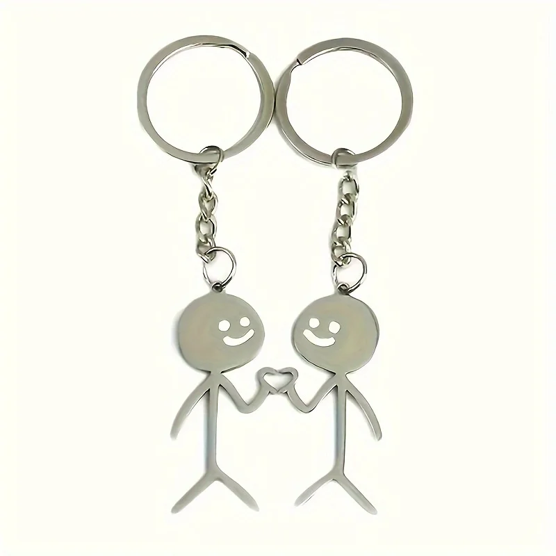 2-Piece "Stick Figure Couple" Heart-Shaped Keychains for Men - Cute Alloy Key Chains - Image 4