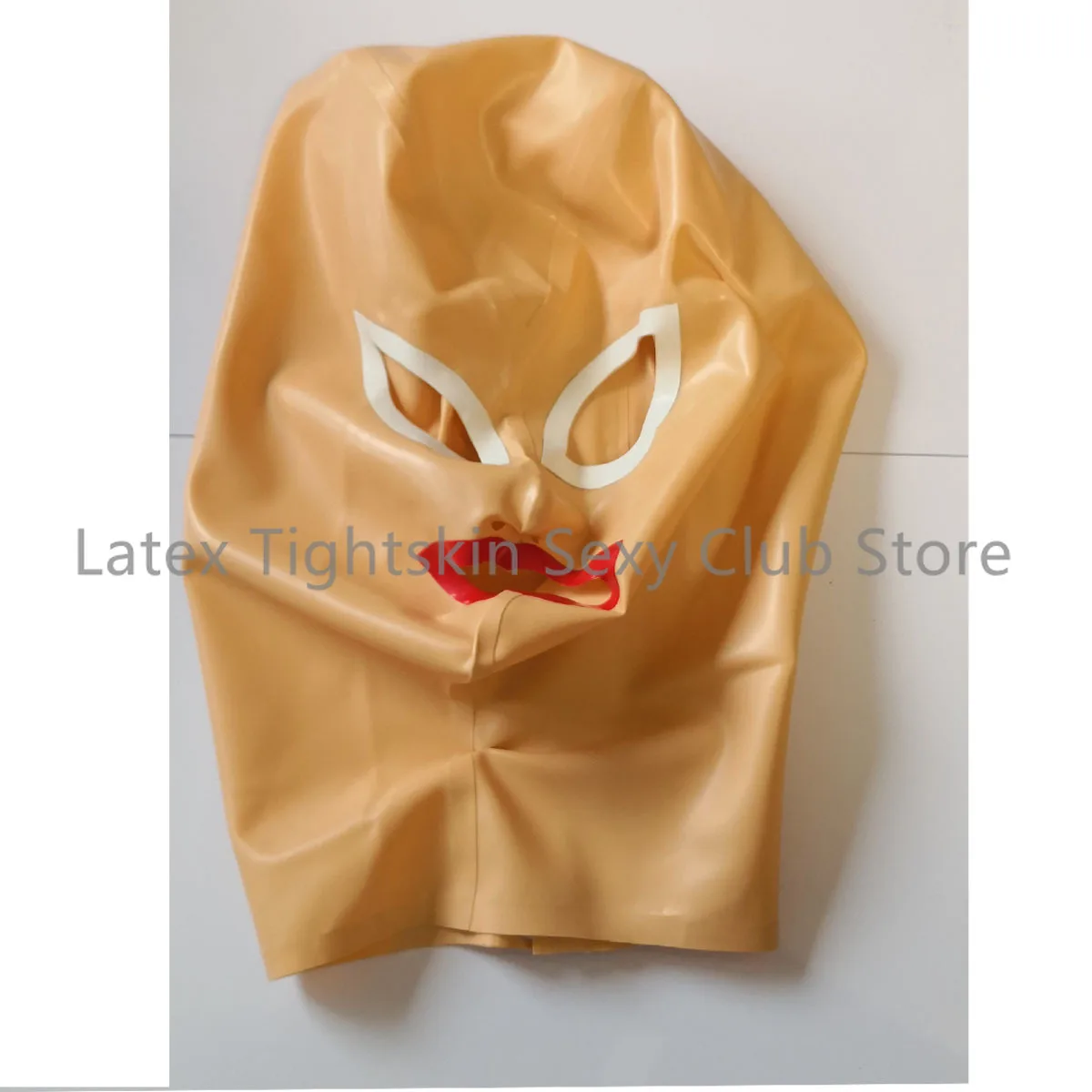 

Latex Hoods Flesh Color Open Eye Mouth with White Trim Back Zip Sexy Headgear Handmade Women Halloween Cosplay Costumes