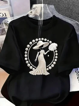 Elegant and Light Luxury Style Outfit Women's Printed T-shirt Light Luxury Gorgeous Daily Spring/summer Casual  Short Sleeve Top 1
