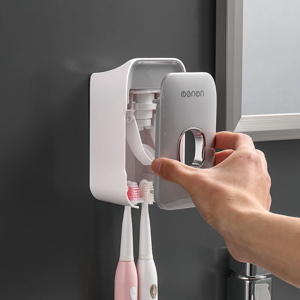 Bathroom Accessories Set Automatic Toothpaste Dispenser Toothbrush Holder Wall Mount Storage Rack Squeezer