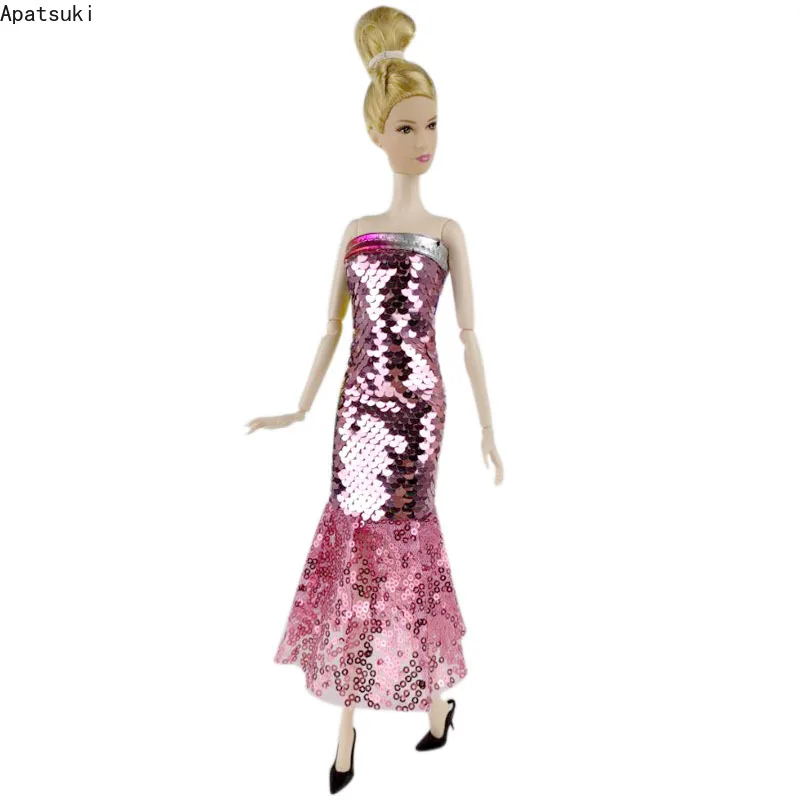 

Pink Handmade Unique Sequin Doll Dress For Barbie Clothes Outfits Party Gown For 1/6 BJD Dolls Accessories Kids Toys Gift