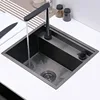 Nanometer Black Double Cover hidden kitchen Sink 304 Stainless Steel Handmade Brushed Single kitchen Sink 1