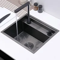 Nanometer Black Double Cover hidden kitchen Sink 304 Stainless Steel Handmade Brushed Single kitchen Sink 1