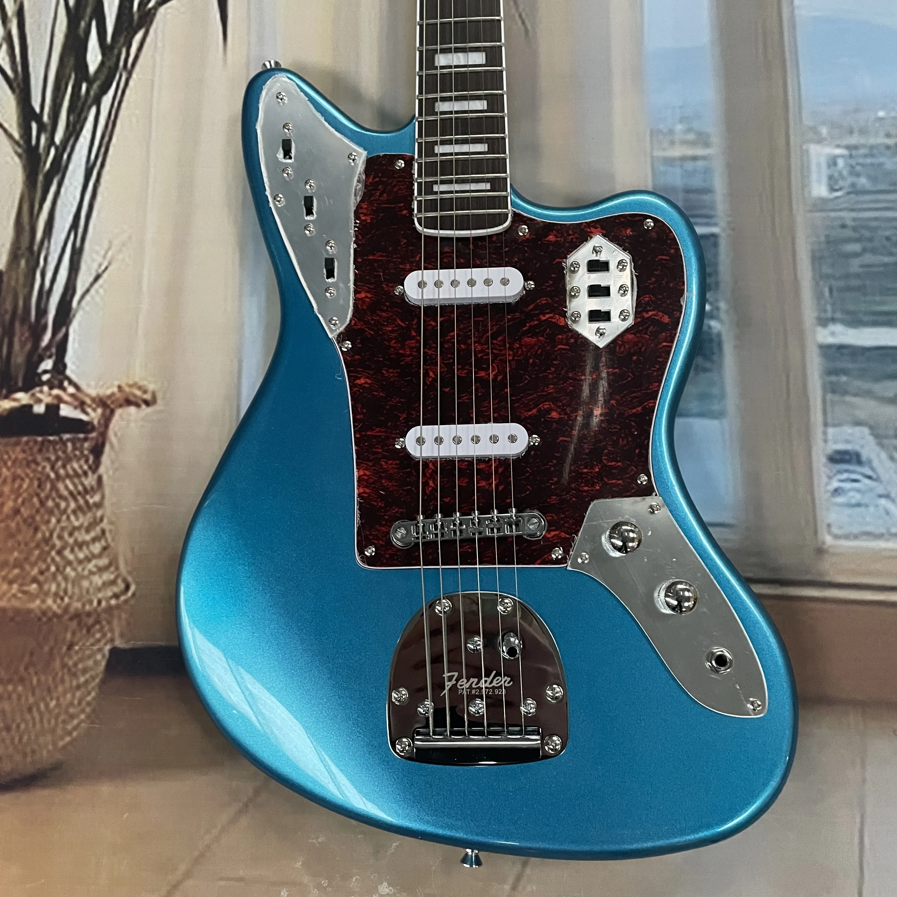 Blue Jazzmaster Electric Guitar Chrome Hardware Red Pickguard