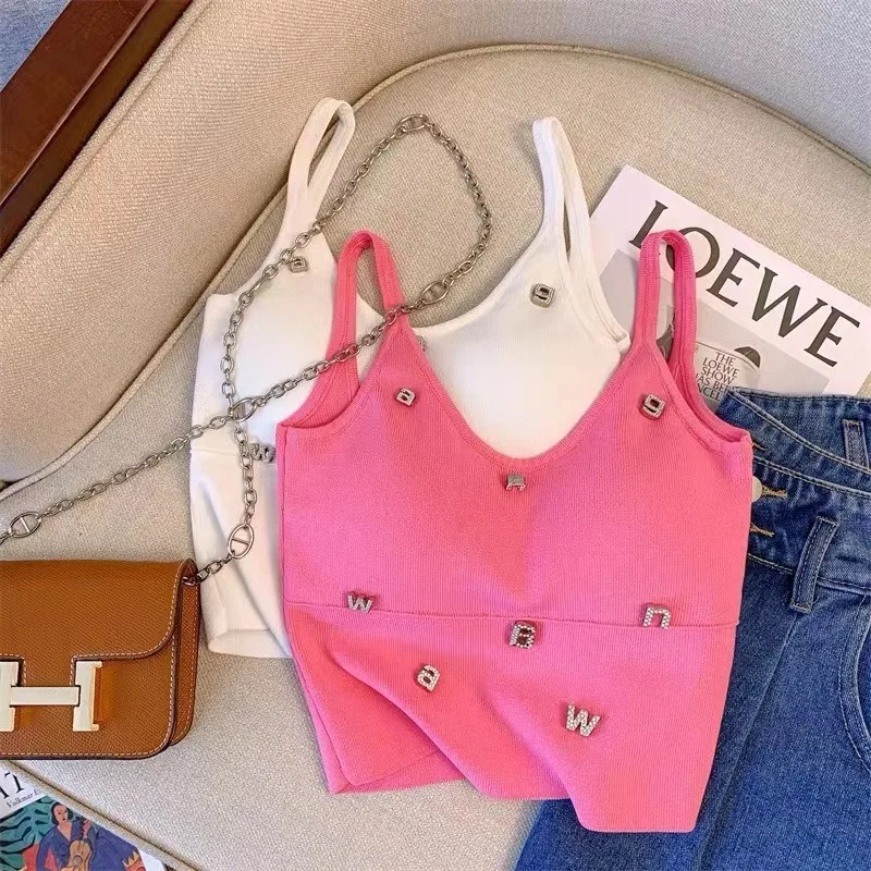 

2023 Spring/Summer New Style Fashion Letter Embedding Diamond Logo Tight And Slim Tank Top