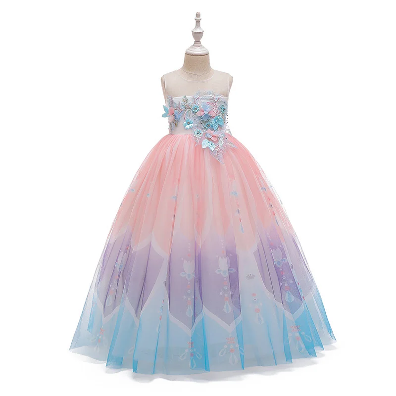 

Flower Girl Dresses Gradient Exquisite A-LINE Sleeveless O-Neck Floor-Length Princess Dress for Aged 3-14