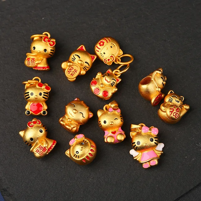 Hello Kitty Beads Lucky Cat String Pendant Bracelet Necklace Accessories for Weaving Jewelry Oil Drop Craft Festive Atmosphere 3