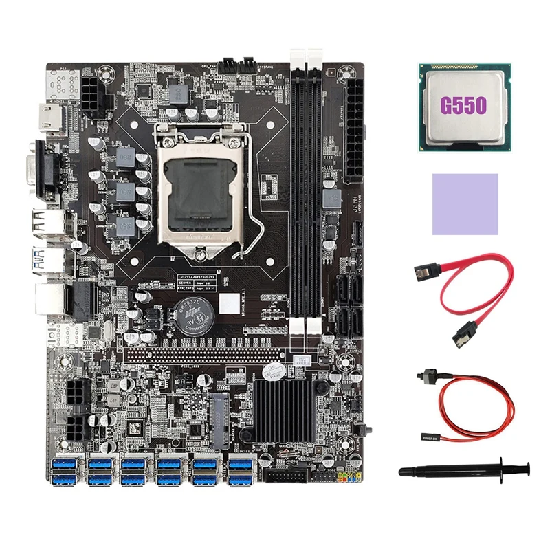 latest computer motherboard B75 ETH Miner Motherboard 12 PCIE To USB3.0+G550 CPU+Thermal Grease+Thermal Pad+SATA Cable+Switch Cable Motherboard the most powerful motherboard