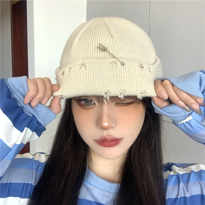 【GROVE】22WT 22WT HEW BEANIE ■韓国流行■日本在庫なし Winter Harajuku y2k Beanies Knitted Hat Women Fashion Warm