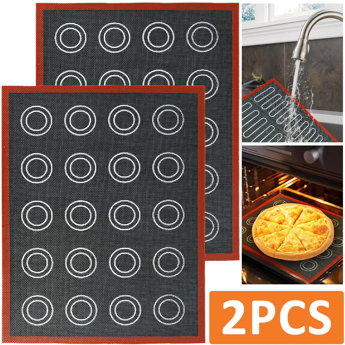 

2Pcs Silicone Baking Mats 0.6mm Thick Non-Stick Baking Pad Reusable Silicone Baking Sheet Silicone Cookie Oven Liner for Bake