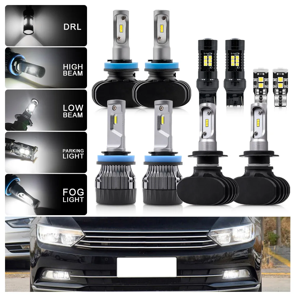 LED Headlight Bulbs upgrade Kit Bright White For VW Passat B8 2015 2016