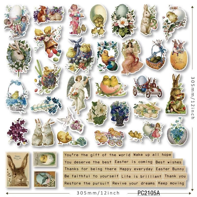 51PCS Vintage Art Angel Rabbit Rose Material Pack DIY Scrapbooking Primer Collage Diary Album Happy Plan Gift Decoration