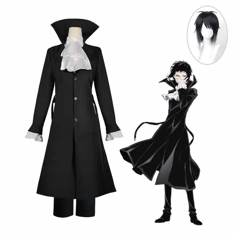 

Bungo Stray Dogs Ryunosuke Akutagawa Cosplay Costumes Kostum Men Black Uniform Wig Outfit Halloween Christmas Party Full Set