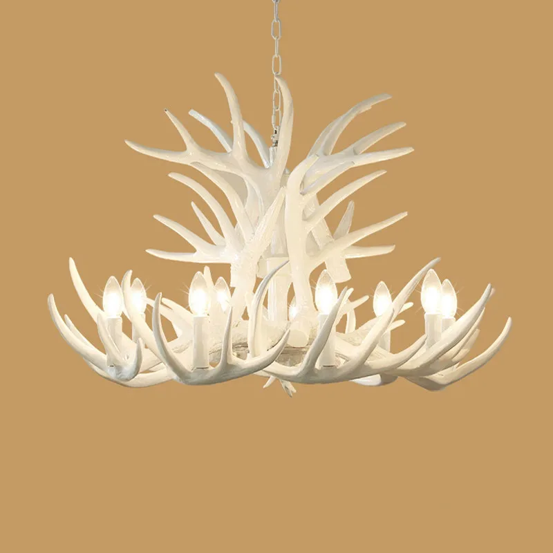 

4/6/9 Arms White Antler Lamp In Pendant Chandelier E14 Socket Chandelier for Living Dinning room High Quality Natural Resin Lamp