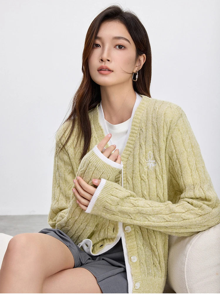 SENTUBILA Double Layered Cardigan for Women 2025 Spring Commute Patchwork Casual Loose Embroidery Fashion Knitwear W51H58878 4