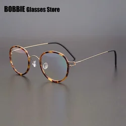 Sleek Ultralight Titanium Round Eyeglasses - Danish Handmade Design (Tortoise Golden)