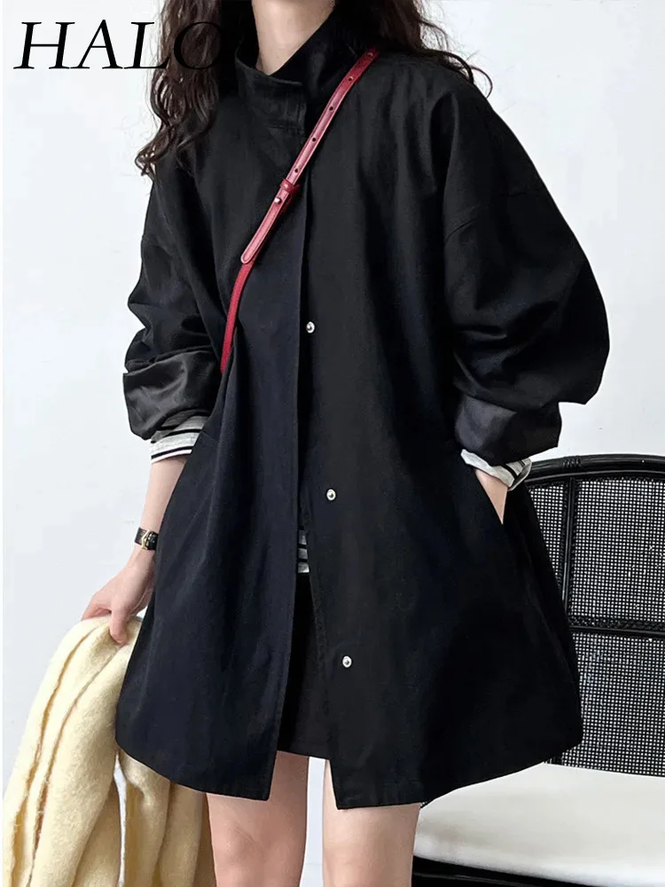 

HALO Slim and minimalist temperament, standing collar trench coat for women in spring/summer 2024, lazy and minimalist style