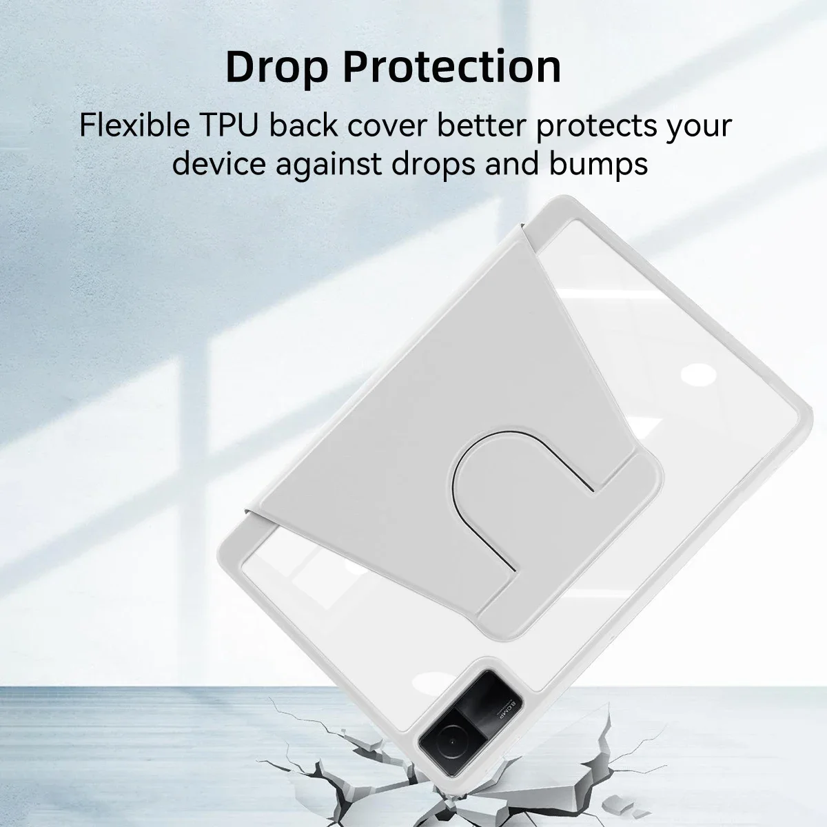 360° Rotating Clear Acrylic Tablet Case with Pencil Holder and Auto Sleep/Wake Feature, Shockproof Design