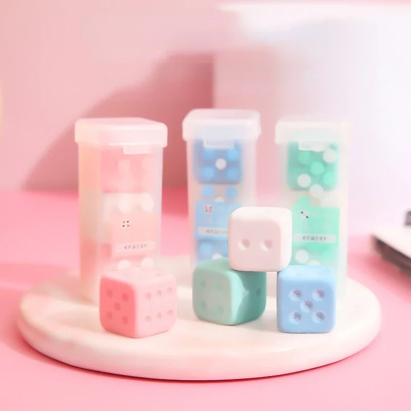 3 Pcs/Set Random Colorful Dice Shape Pencil Erasers Simple Creative School Gift For Kids Correction Supplies Office Stationery