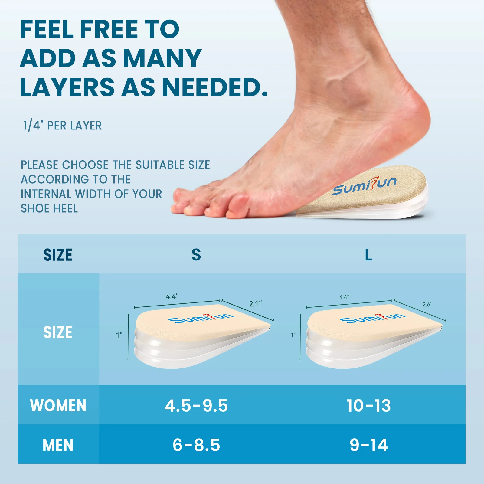 Sumifun Heel Lift Inserts Gel Shoe Heel Inserts Women Adjustable