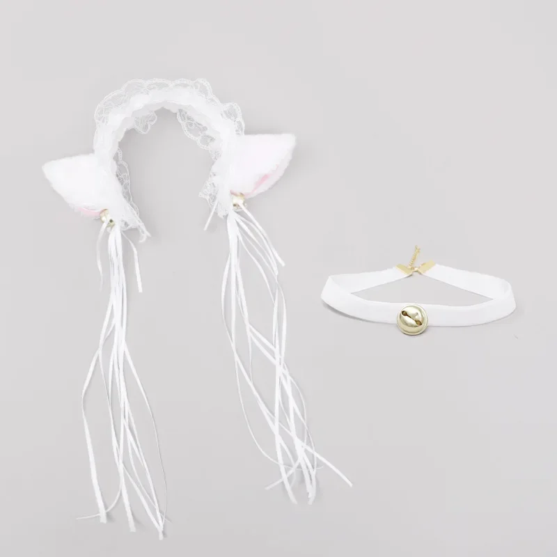 Women Lolita Girl Cat Fox Ear Headband Bow Neckwear Bell Tail Maid Housemaid Party Anime Cosplay Costume Halloween Christmas